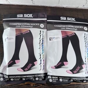 SB SOX Compression Socks Unisex Medium Black Pink New 20-30mmHg 2 Pairs